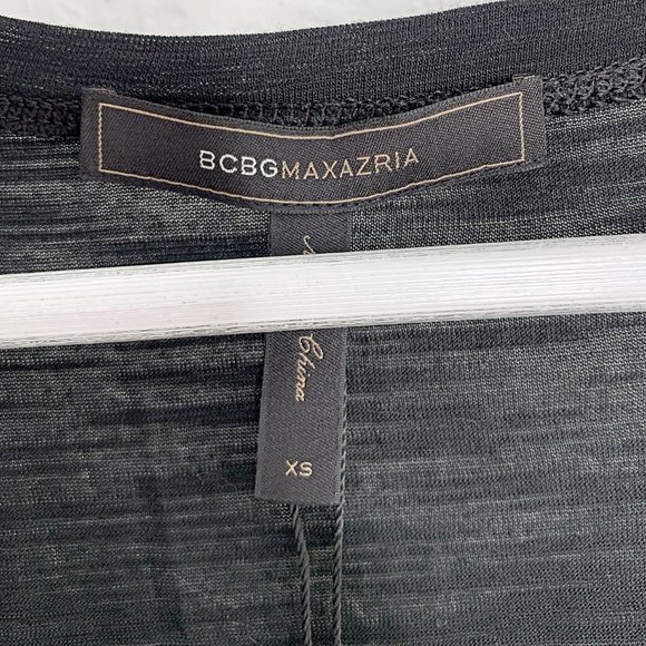 BCBGMAXAZRIA Anabella Pleated Cinch-Back Cap Sleeve Burnout Tee in Black - Picture 5 of 8